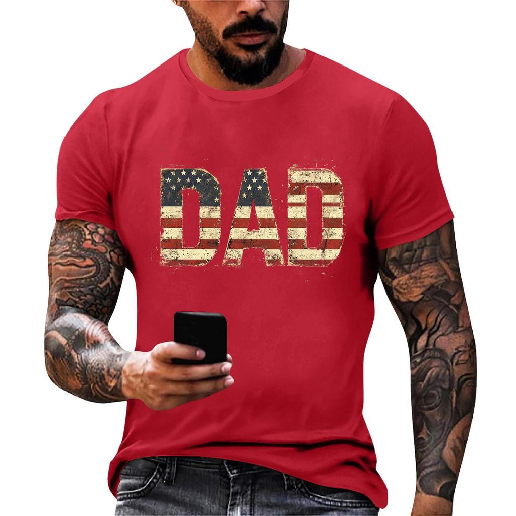 Men's Loose Fit Short Sleeve T Shirt Patriotic Dad Print Casual Summer Daily Wear Top for Father's Day and Independence Day
