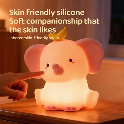 Lampe de nuit éléphant en silicone avec minuterie rechargeable Lampe de chevet Touch Control Lumière animale Pour chambre d'enfants Cadeau de Noël