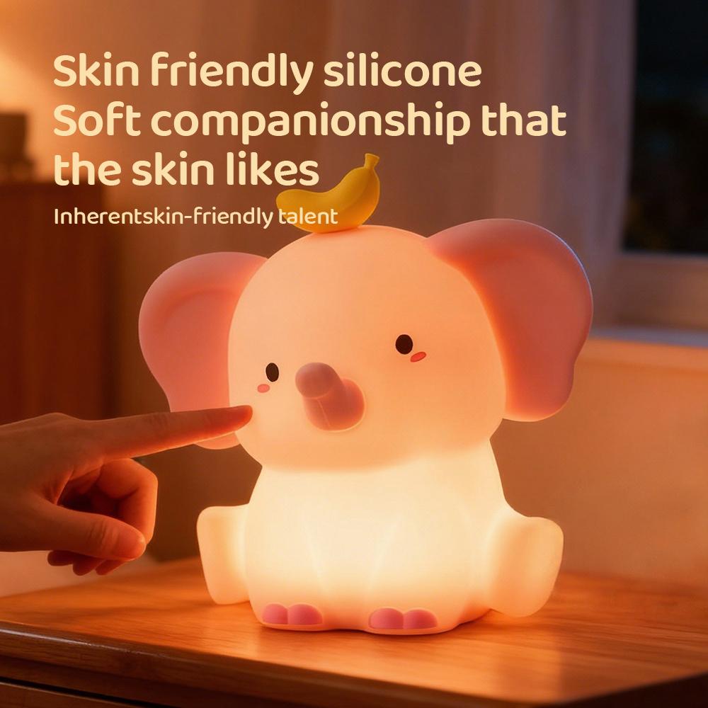 Cute Elephant Sleeping Night Light Rechargeable Dimmable Squishy Novelty Nursery Animal Nightlights For Desk Christmas Decor