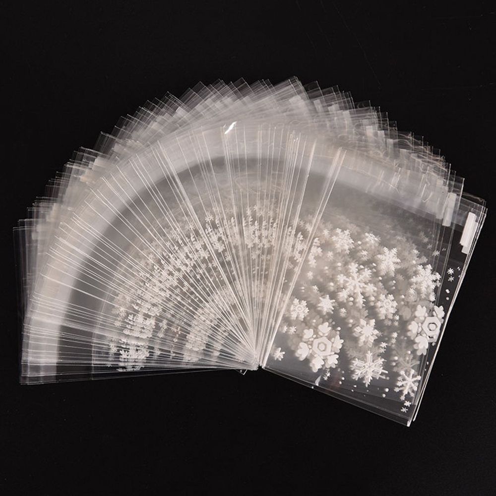 100pcs Plastic Wedding Favors Gifts Cookie Package Christmas Snowflake  Candy Bag Self-Adhesive