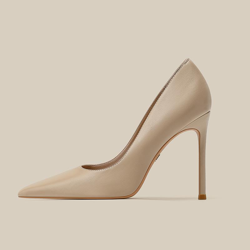 Soft leather high heels women`s thin