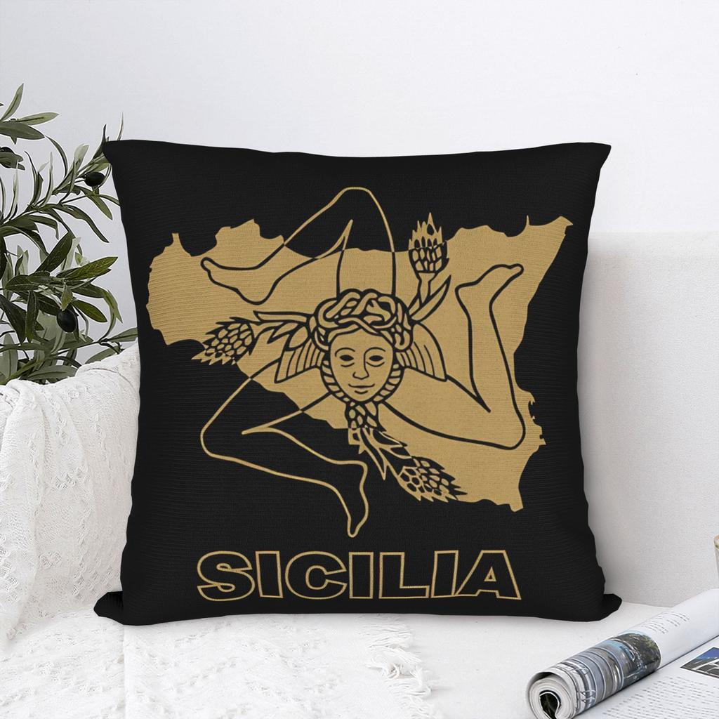 Sicilia Map Square Pillow Case Polyester Cushions for Sofa Trinacria of Sicily Casual Pillowcover Home Decor