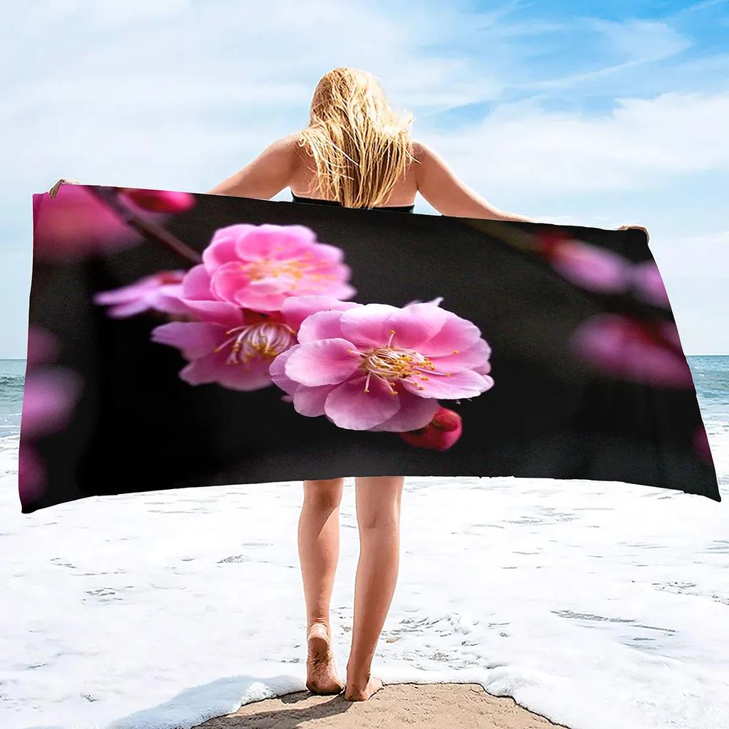 Microfiber Beach Towel Flower Elegant Cherry Blossom Quick Dry Absorbent Bath Towels Blanket Tapestry For Travel Yoga Women Men