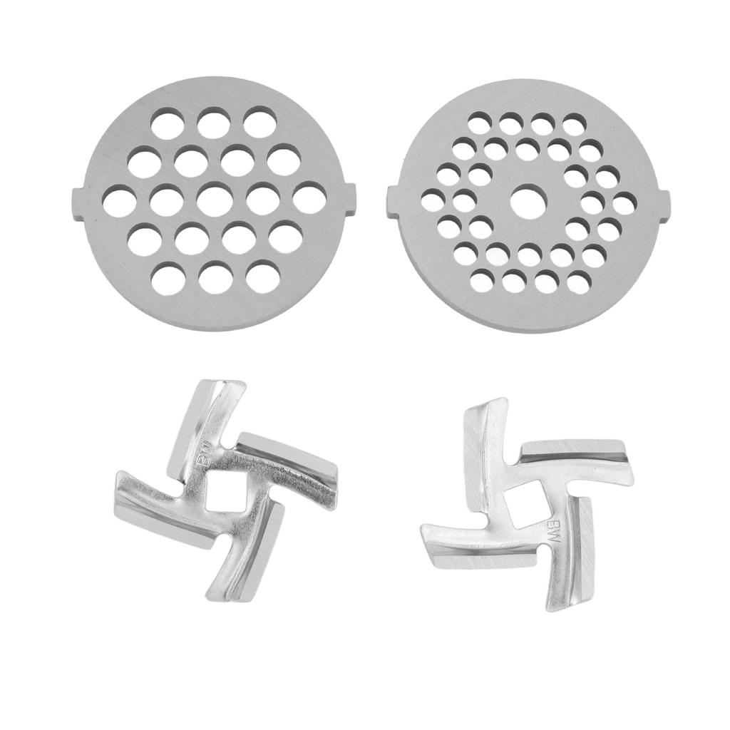 Stainless Steel Meat Grinder Plate Discs Grinding Blades for Food Grinder Attachment 2 Sharp Blades 2 Cutting Plates