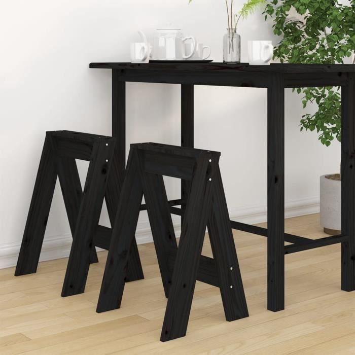 Tabourets - VIDAXL - Lot de 2 - Bois massif de pin - Noir - 40x40x60 cm