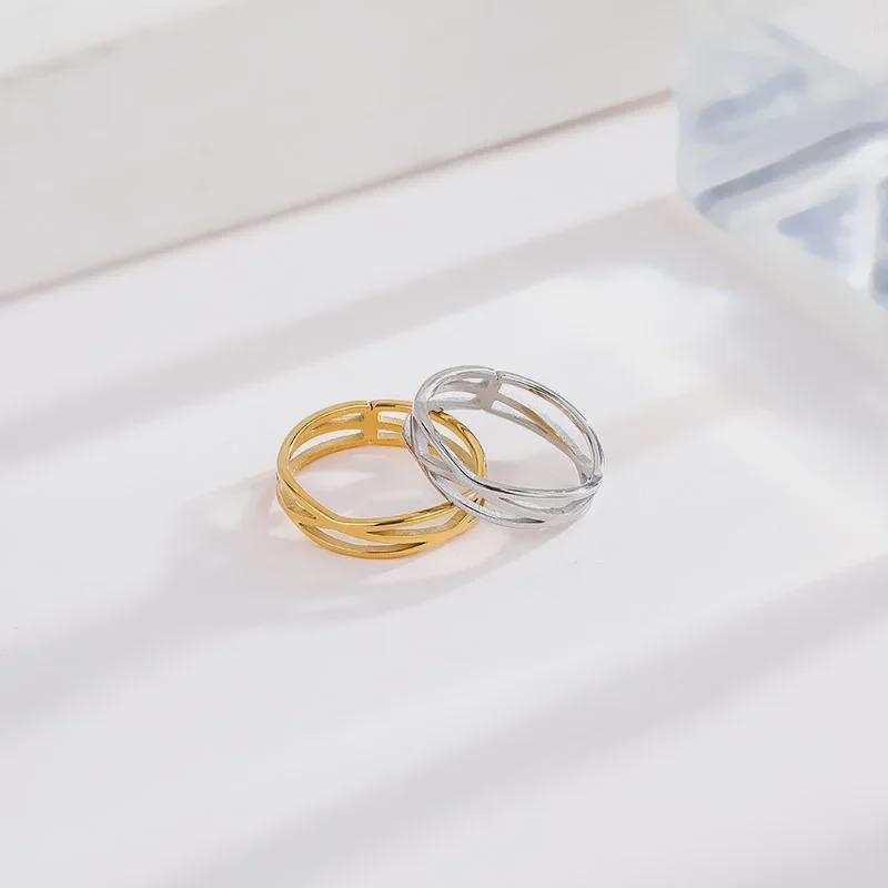 Elegant Titanium Steel Hollow Ring, 18k Gold Finish, Trendy Female Design