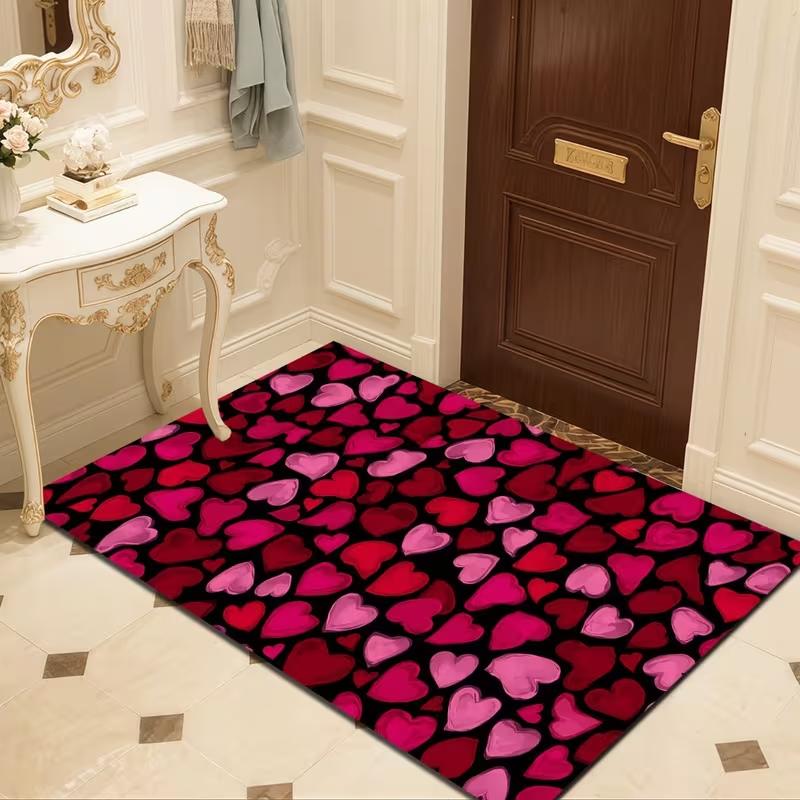 Multicolor Heart Plush Print Doormat Anti Slip Floor Mat Sweet Y2K Style Front Door Mat Indoor Entryway Rug