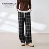 Mark Fairwhale Women's High-Waist Plaid Wide-Leg Casual Pants