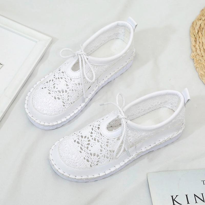 

Мода 2025 Новые летние женские сандалии Дизайнерские сандалии на плоской подошве Обувь с перфорацией Дышащие Платформа Повседневные Zapatos 35 белый