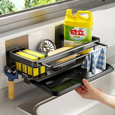 Aluminum Kitchen Storage Rack Sink Drain Rack Sponge Organizer Hanging Soap Drainer Shelf Basket Bathroom Shampoo Shelves