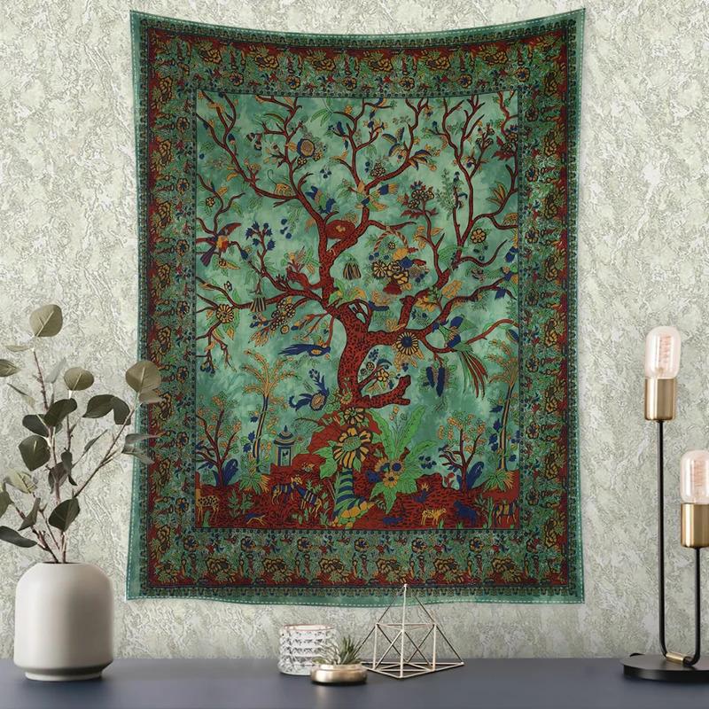 VIKAMA Bohemian Tree Of Life Tapestry Vintage Ethnic Floral Wall Hanging For Living Room Bedroom Guesthouse Decor Exotic Fabric