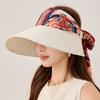 Summer Stitching Empty Top Cycling Windproof Hat Women's Travel Sunscreen Bow Big Beach Hat