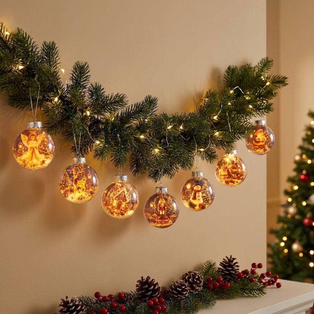 Transparent Lighted Christmas Ball Ornament Acrylic LED Lighted Clear Christmas Bauble Ornament Cartoon Style Exquisite