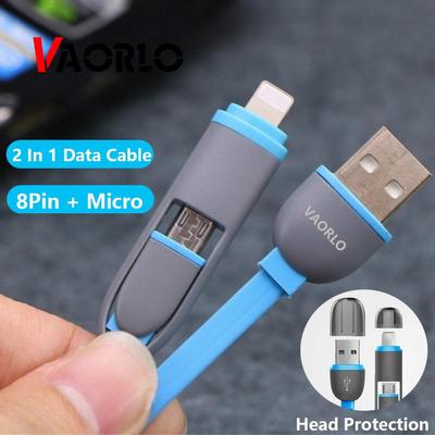VAORLO Şarj Kablosu 8Pin Mikro 2 In 1 Veri Kablosu Samsung Android iphone için Kafa Korumalı Kararlı Hızlı Şarj