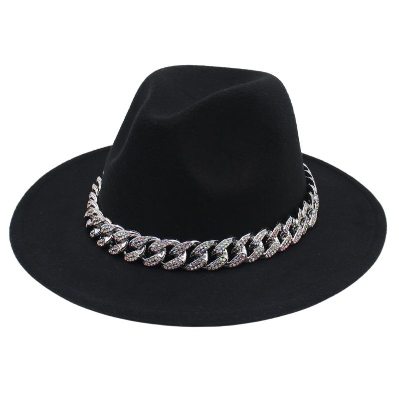 Bright Diamond Acrylic Chain Top Hat Jazz Hat Big Eaves Concave Photo Felt Hat
