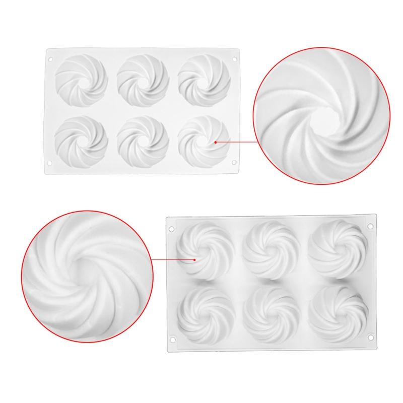 Stampo in Silicone a 6 Fori a Spirale per Torta, Gelato, Cioccolato, Sapone, Cupcake 3D, Stampo da Forno, Pirofila, Stampo per Muffin