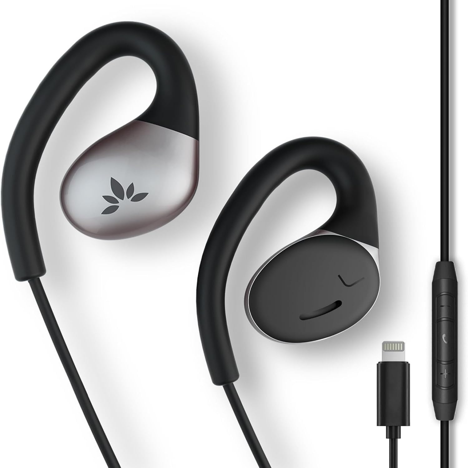 

Avantree Wired Earphones with Lightning Connector and Microphone Inline Control Compatible with iPhone and All iOS Design Resolve-L - Open-Ear [MFi чорний
