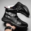 Men's Black British Style Work Boots: Trendy Autumn/Winter Martin Boots, High Top Lightweight Leather Shoes