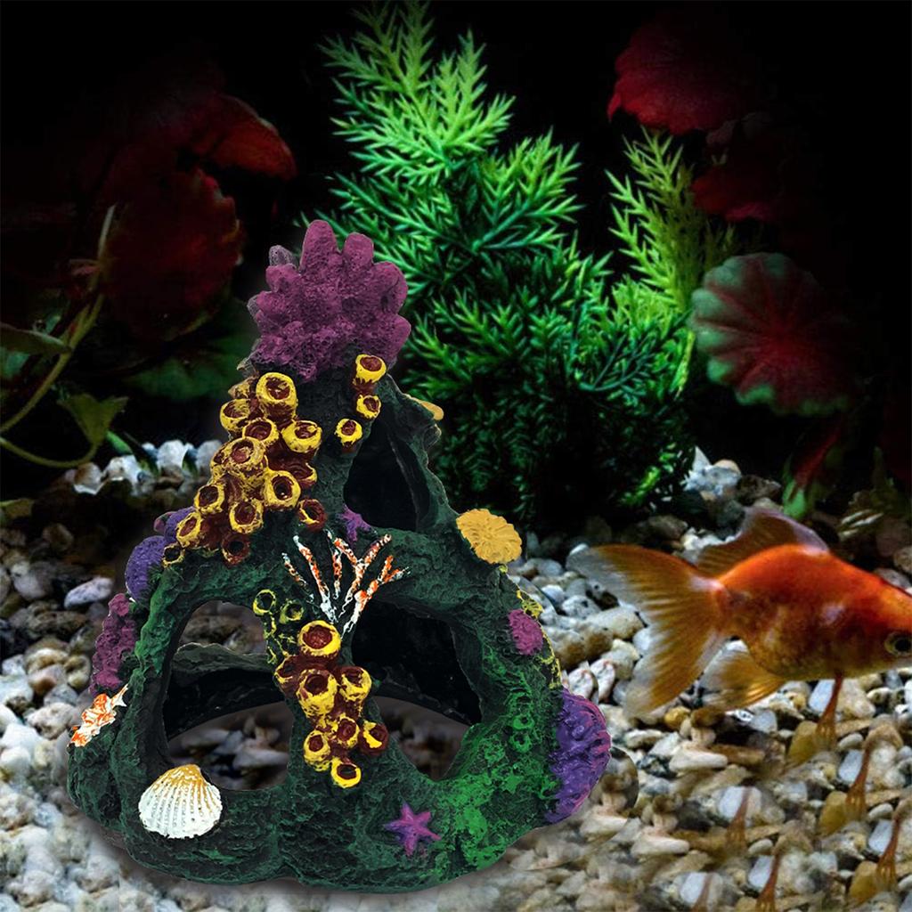 Coral Aquarium Decoration Fish Tank Resin Rock Mountain Cave Ornaments Betta Fish House for Betta Sleep Rest Hide Play Breed