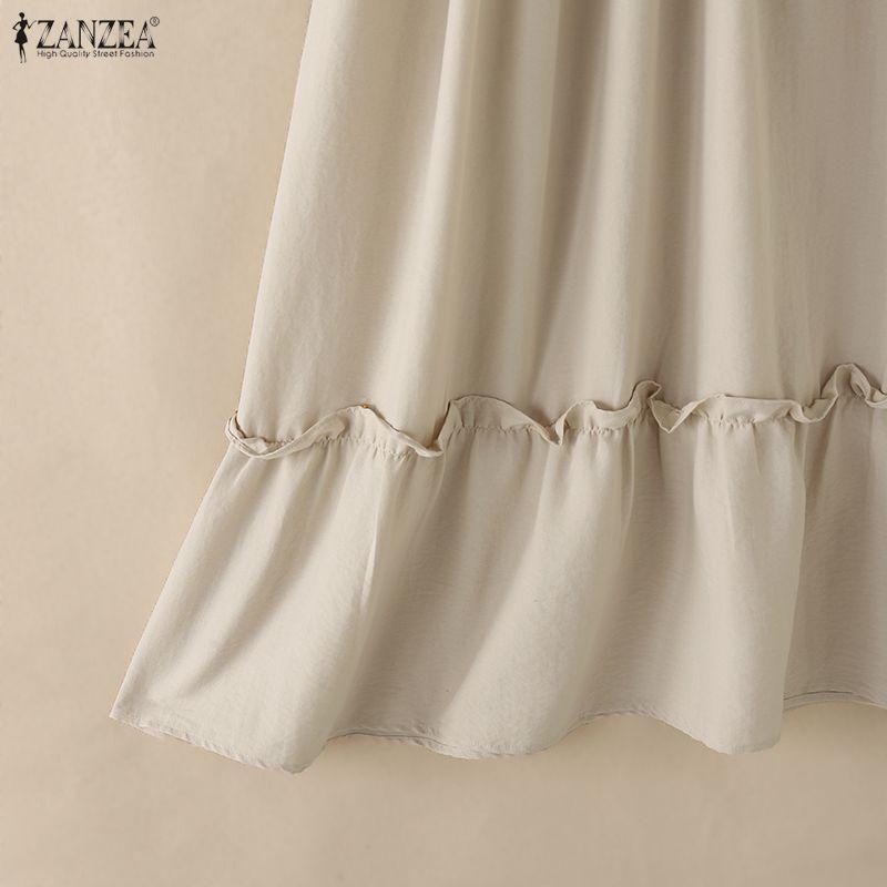 ZANZEA Women Summer Stand Collar Casual Half Sleeve Dress
