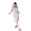 New pajamas women's ice silk thin summer with chest pad polka dot pattern pure desire style silk loungewear long dress