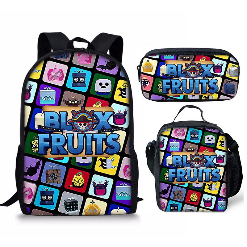Bloxfruits Primary School Schoolbag Three-Piece Cartoon Backpack Combination Set Diy