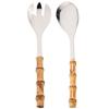 2/4pcs Bamboo Handle Dinnerware Set Salad Fork Spoon Cutlery Set Mirror Stainless Steel Flatware Western Home Kitchen Tableware