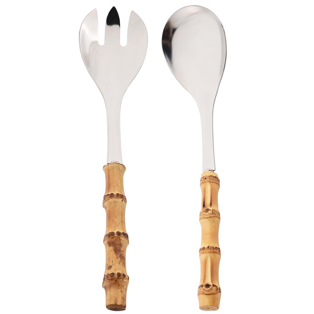 2/4pcs Bamboo Handle Dinnerware Set Salad Fork Spoon Cutlery Set Mirror Stainless Steel Flatware Western Home Kitchen Tableware