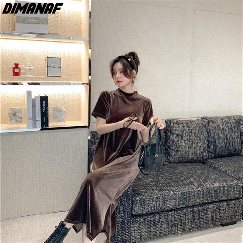 Dimanaf Women 2022 New Autumn Dress Solid Elegant Long Dress Loose Dress Show Thin O-Neck Dresses