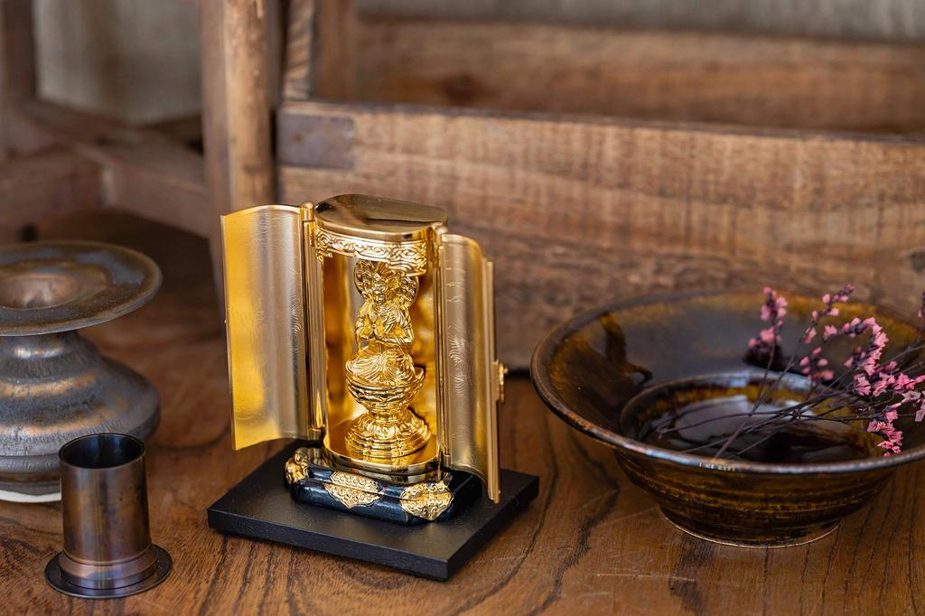 Buddhist Statue of Seishi Bodhisattva In a Shrine by Sculptor Keishu Original Model In the Year of the Zodiac Guardian Takaoka (gold Plated/24k Gold)