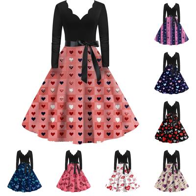 Women's Casual Fashion Valentine's Day Heart-themed V-neck Retro Dress