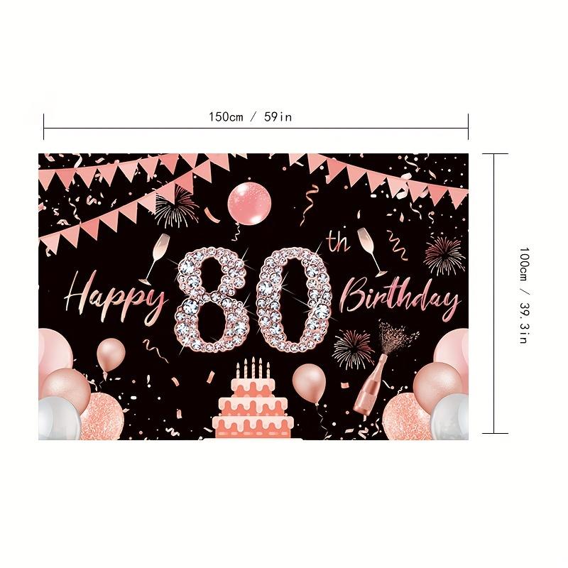 80th Birthday Happy Banner Party Decoration Rose Gold 80th Birthday Party Supplies Background 130X150cm розовый
