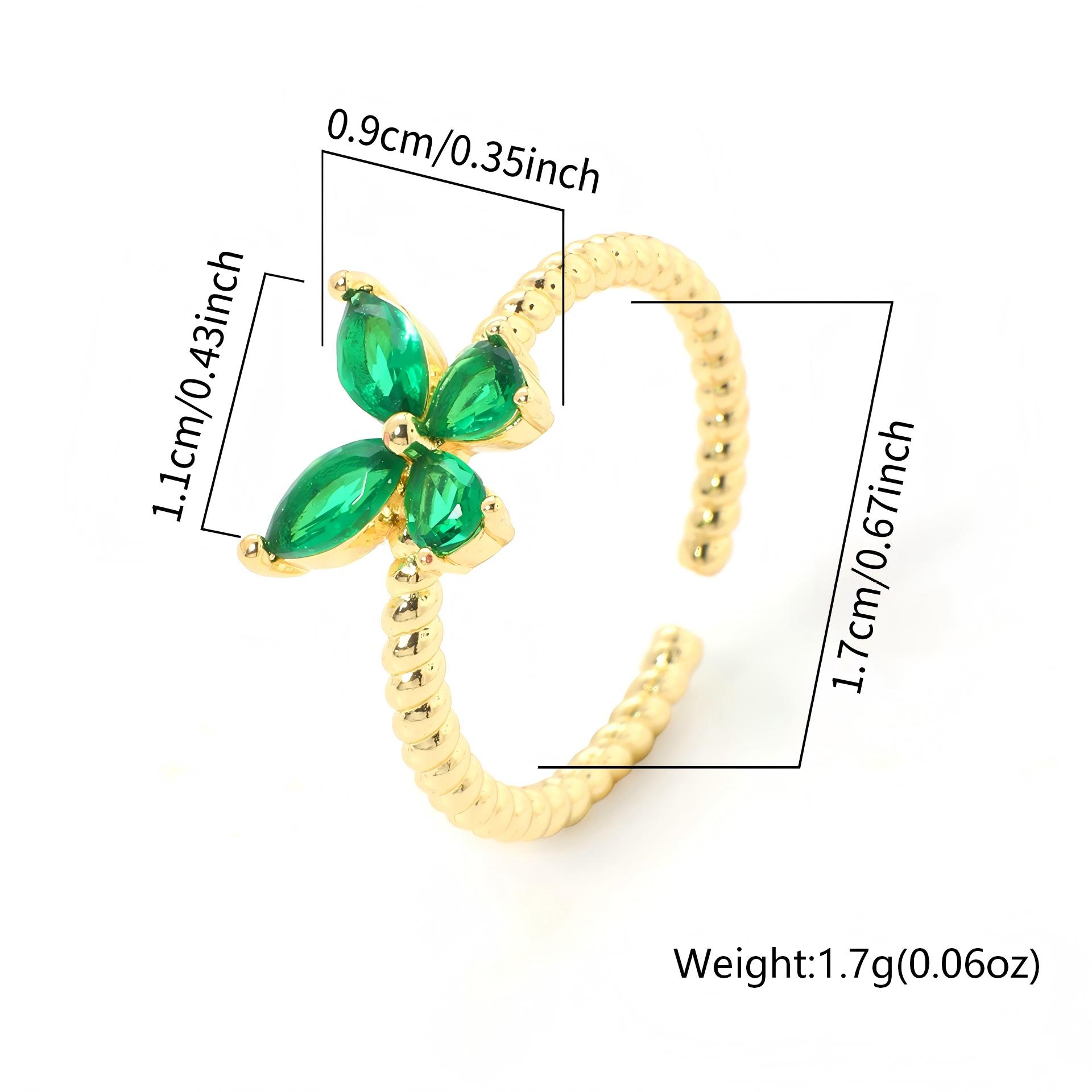 

Butterfly Open Ring Adjustable Twist Texture with Green Pink White Zircon Butterfly Nature-inspired Jewelry for Her Gift