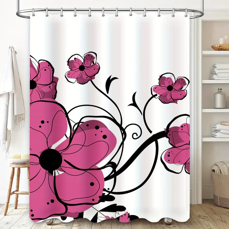 Charming Pink Floral Printed Shower Curtain for Bathroom Decoration Waterproof Fabric Decorative Home Accessories