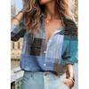 Patchwork Plaid Long-Sleeve Shirt, Stylish Casual Top for Everyday Wear.