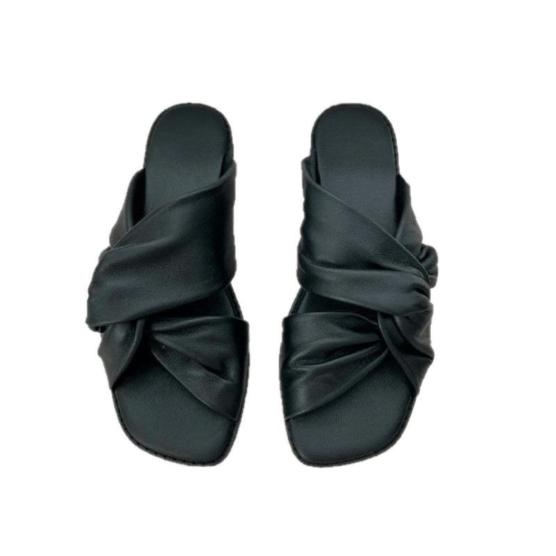 Soft~ Huge Comfortable Soft Skin Pleated Kink Versatile Square Head Cloud Half Slippers