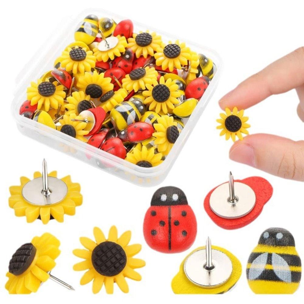 30Pcs Creative Sunflower Pushpins DIY Colored Flower Push Pins Decorative Studs  Photo Wall Decor