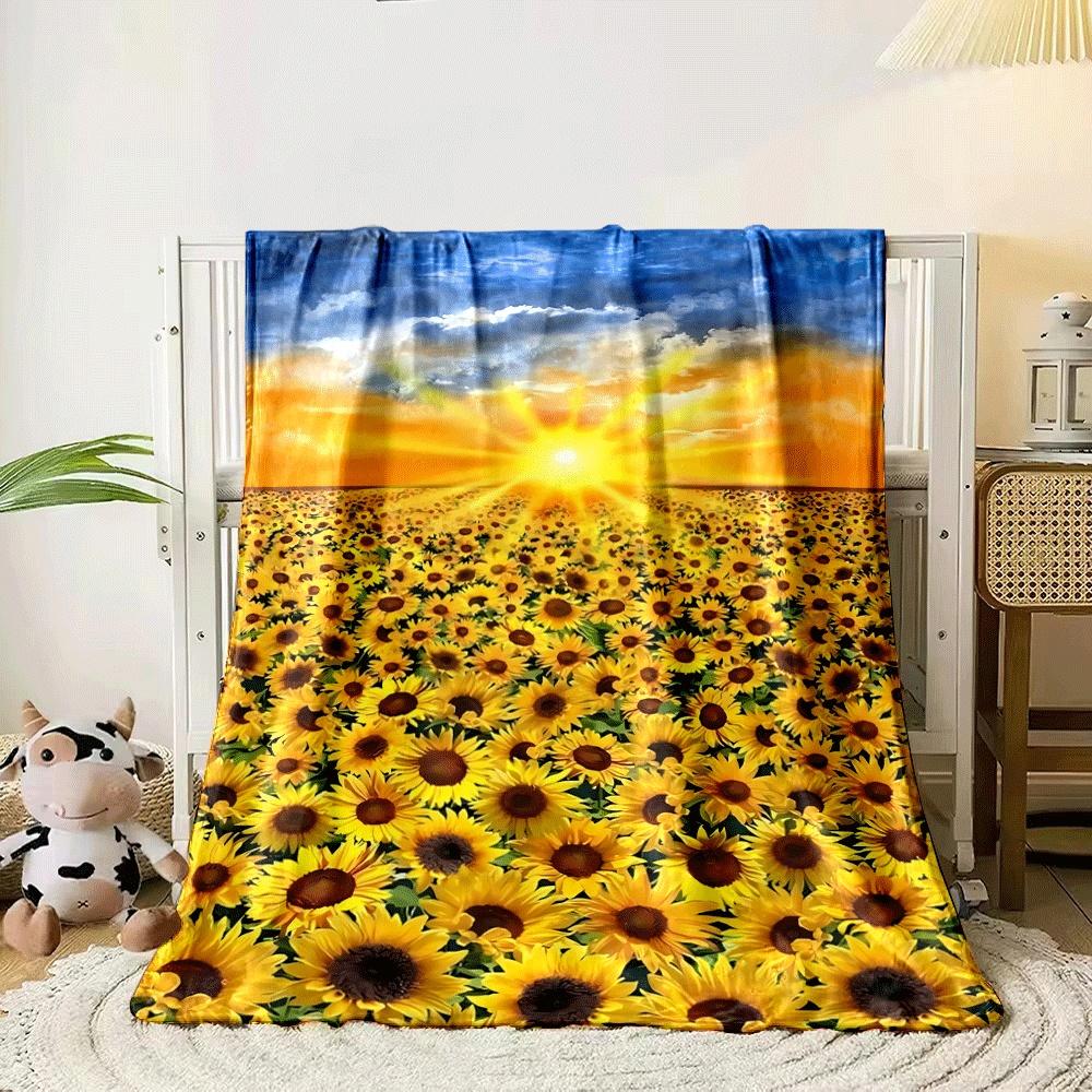 A vibrant sunflower field under a radiant sun and a colorful sky. for all seasons blanket lunch break throw gift 80cm x 120cm