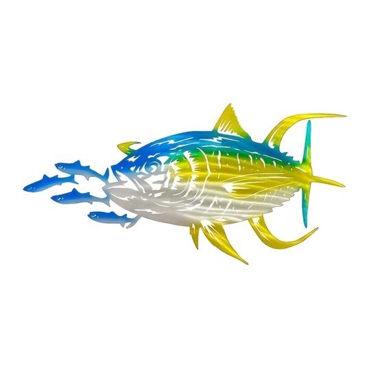 Metal Tuna Fish Wall Art Ocean Theme Wall Hanging Sculpture Blue Fish Cutout Wall Sign for Coastal Home Office Patio Indoor Outdoor Decor