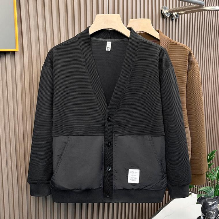 Calm High-End Temperament Retro Dark Coffee Color V-neck Sweater Cardigan Coat Men's Spring and Autumn Casual Sweater Men