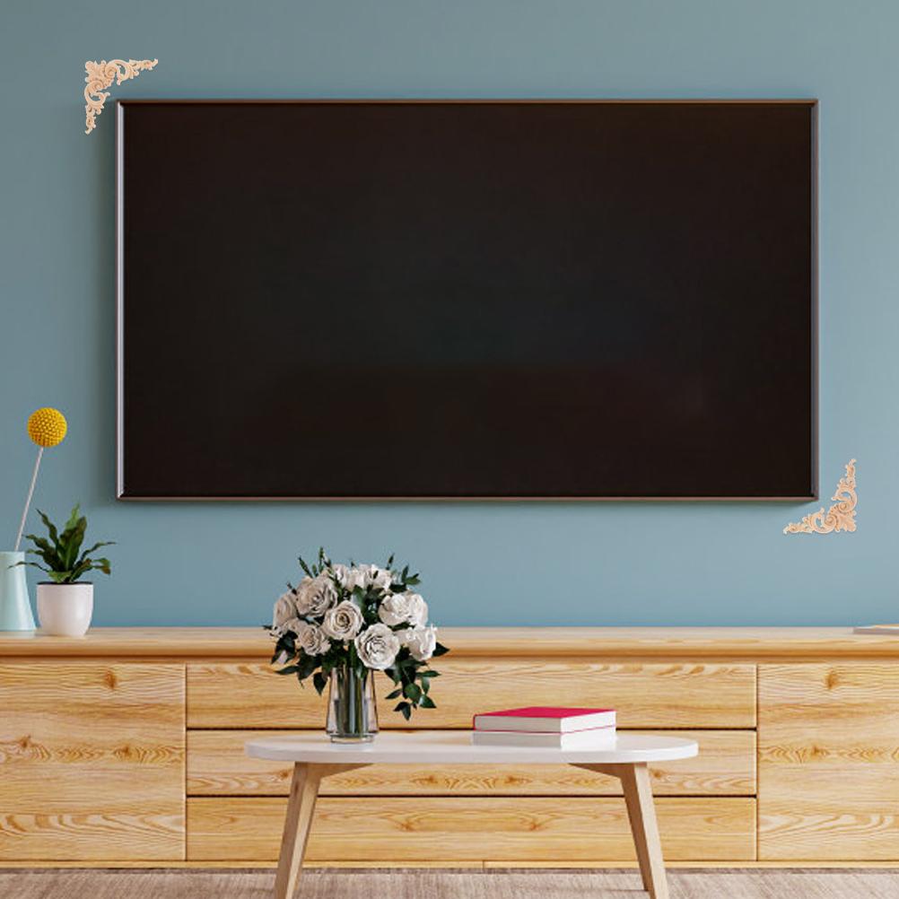 6 Pcs Wood Carving Horn Flower Home Decor Wooden Appliques Carved Decals Ornaments Cabinet Onlays