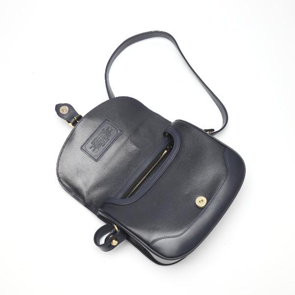 HUNTING WORLD LogoPlate Shoulder Bag Cross body Navy Leather Women Used