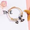 Stainless Steel Jewelry Womens Geometric Heart Eye Charm Bracelet With Crystal Open Cuff For Gift Giving