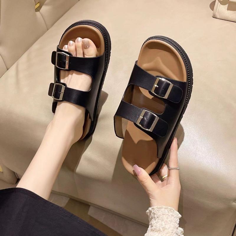 Summer thick-bottomed cool slippers women wear new retro casual belt buckle open-toe slippers