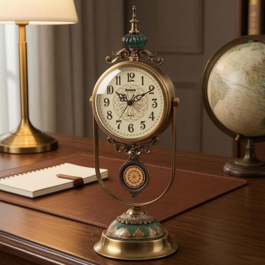 Vintage Metal Table Timepiece Gold-Tone Decorative Desk Easy to Read