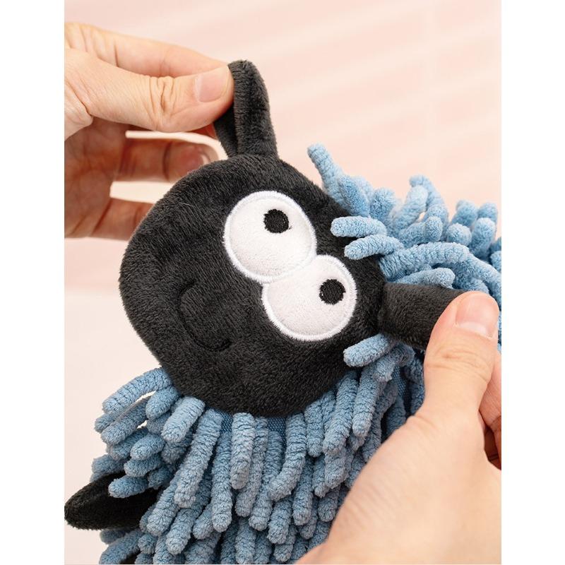 Uroczy Ręcznik Chenilowy z Kreskówkowym Barankiem - Super Chłonny i Szybkoschnący Wiszący Ręcznik Kula do Kuchni i Łazienki