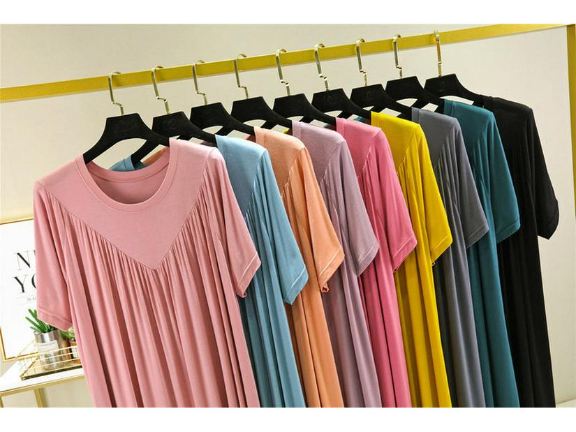 Summer Plus Size Modal V-Neck Pleated Dress - Casual Loose Short Sleeve Sleepwear