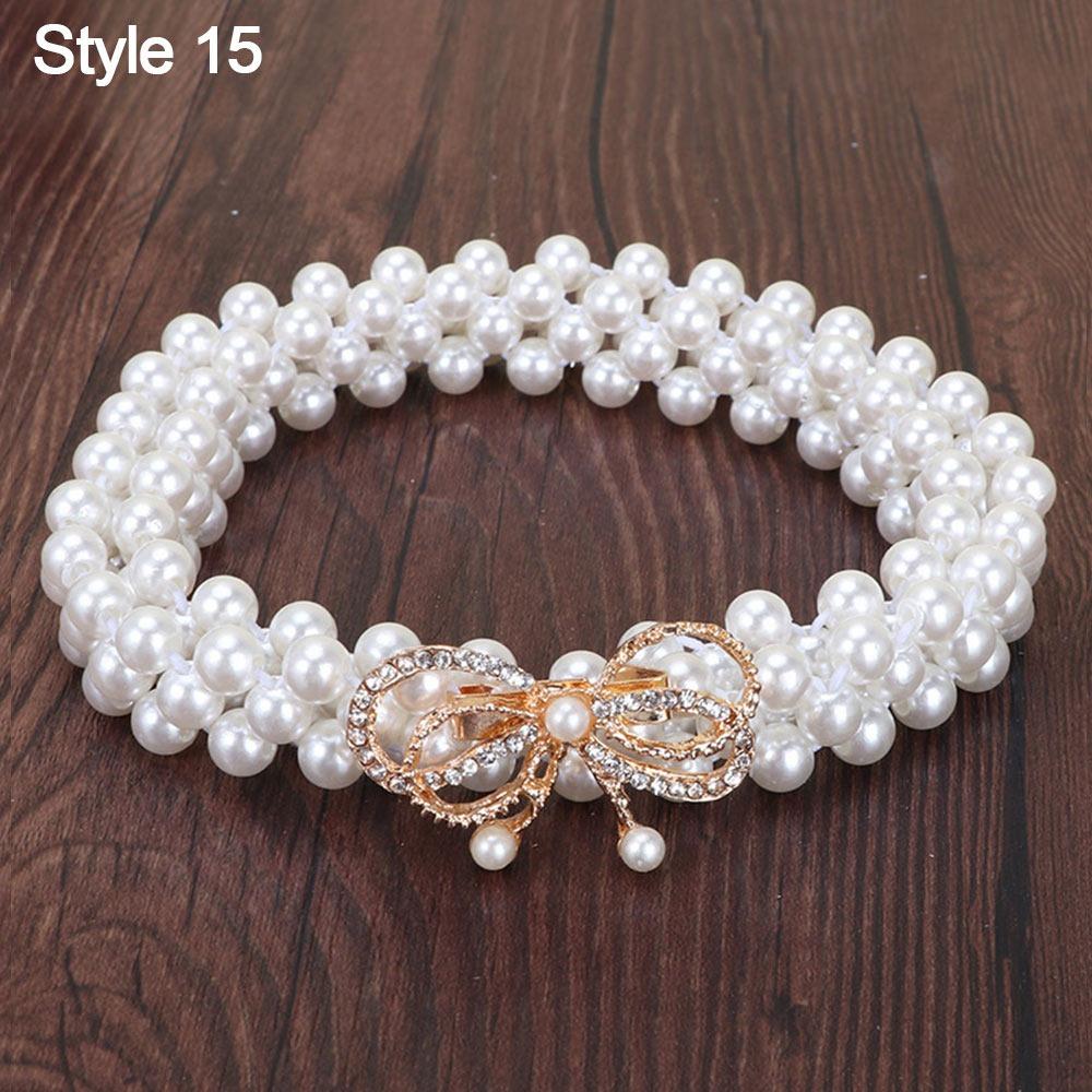 Ladies' Elastic Rhinestone Waist Chain Thin Drawstring Belt Fashion Pearl Waist Belt  For Women