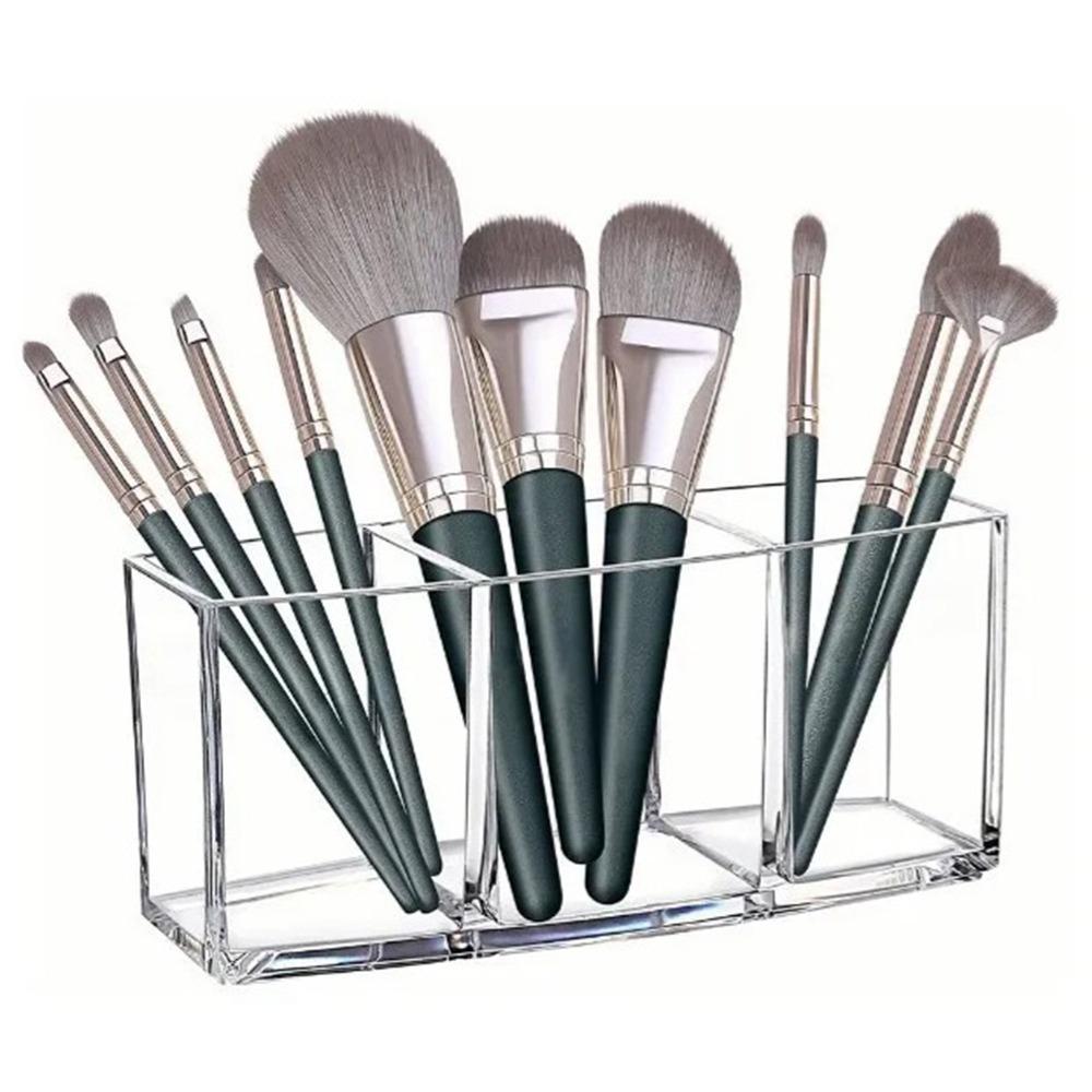3 Grid Design Clear Makeup Brush Holder PS Acrylic Cosmetic Tools Organizer Vanity