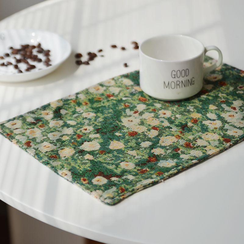 

American vintage Placemat High-Grade Light Luxury Atmosphere Table Mat Insulation Mat Fabric Anti-Scald Mat Western Food Plate Mat Green Wild Wind 20*30cm